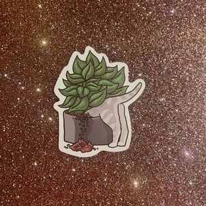 Green Succulent Cat Sticker